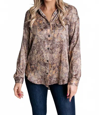 Fate Warm Glow Button Up Top In Taupe In Multi
