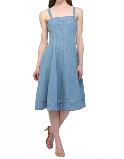 Fate Washed Denim Midi Dress In Light Wash In Blue