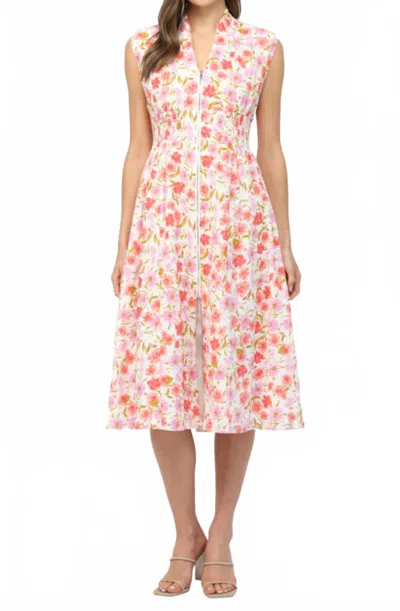 Fate Women's Floral Print Jacquard Front Zip Closure Midi Dress In Cream Multi
