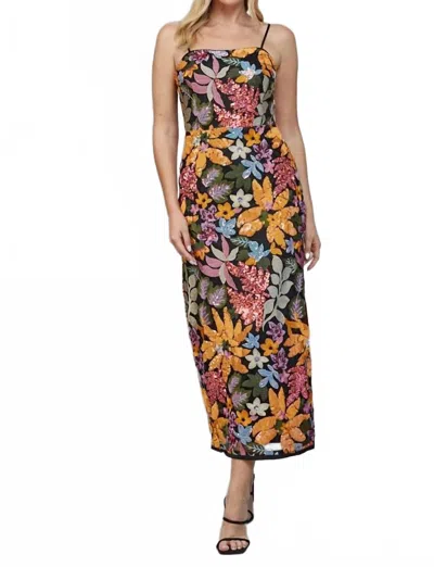 Fate Women's Floral Sequin Midi Dress In Black Multi In Brown