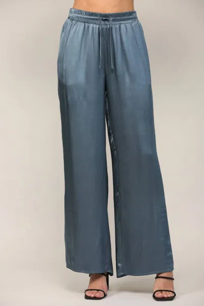 Fate Women's Satin Slate Wide Leg Pant In Slate Blue