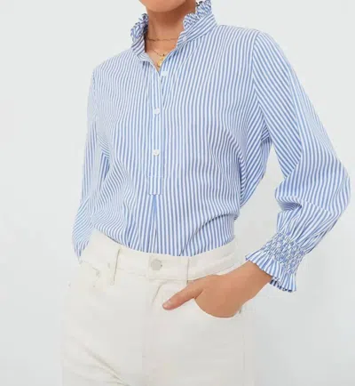 Fate Women's Stripe Pattern Ruffled Stand Collar Top In Blue