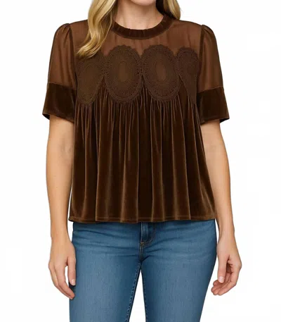 Fate Women's Velvet Scalloped Top In Choco Brown