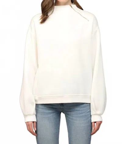 Fate Women's Zipper Trimmed Round Neck Sweatshirt In White