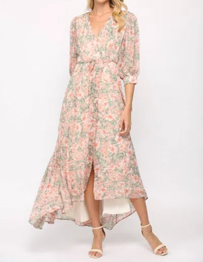 Fate Floral Print Wrap Dress In Beige