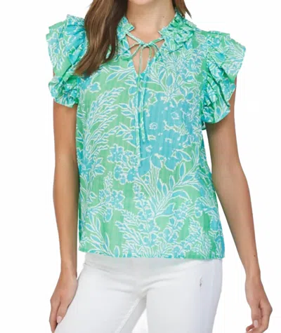 Fate Wren Flutter Sleeve Top In Green Multi