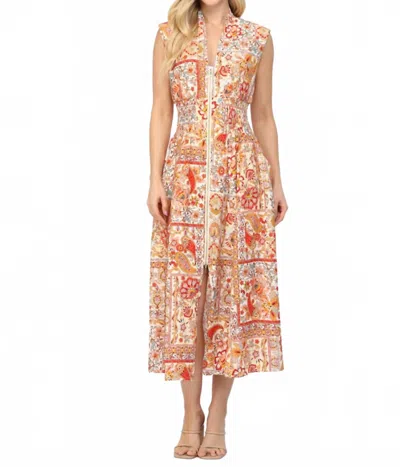 Fate Zip Front Printed Midi Dress In Orange In Multi