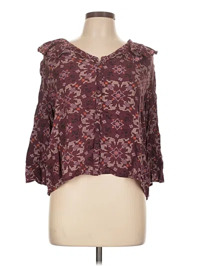 Pre-owned Fatface 3/4 Sleeve T-shirt In Burgundy
