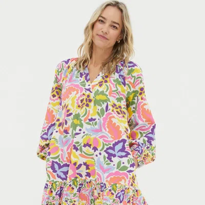Fatface Amy Art Floral Tunic Dress In Yellow