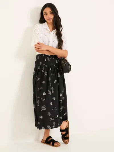 Fatface Black Pip Printed Midi Skirt