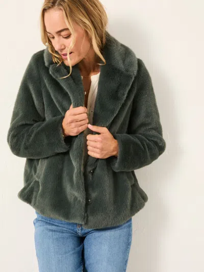 Fatface Emma Teal Blue Short Faux Fur Coat