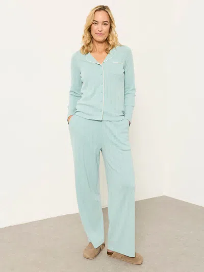 Fatface Light Green Pointelle Long Sleeve Pyjama Shirt