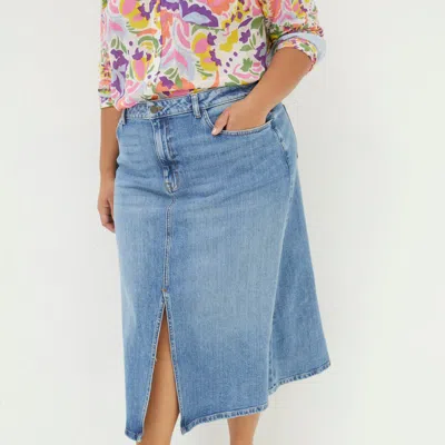 Fatface Plus Size Carla Denim Midi Skirt In Blue