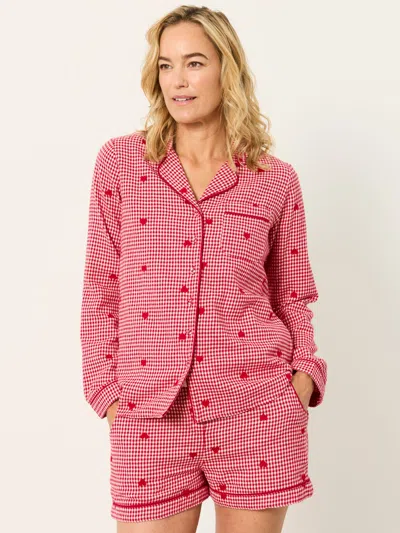 Fatface Red Gingham Heart Embroidered Shorts And Shirt Pyjama Set