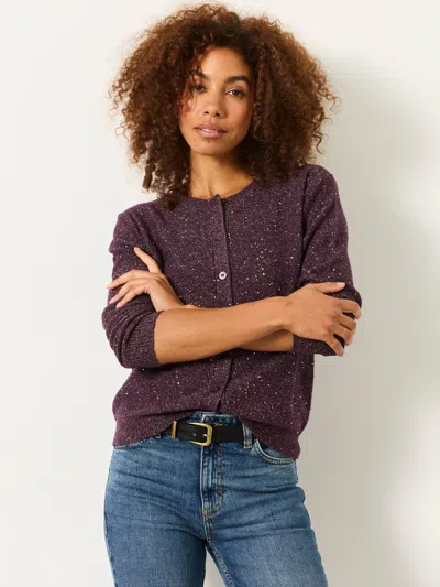 Fatface Skylar Plum Purple Knitted Sequin Sparkle Crew Cardigan