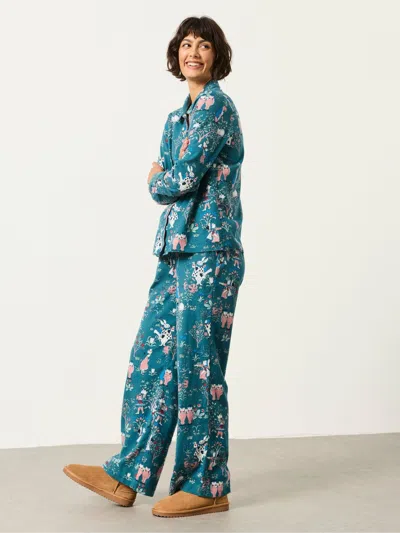 Fatface Teal Blue Scalloped Magic Garden Trouser And Shirt Pyjama Set