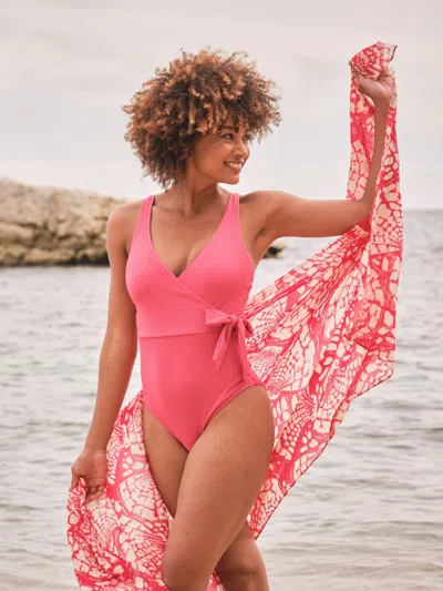 Fatface Towan Pink Wrap Textured Swimsuit