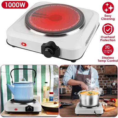 Fatzio 1000w Electric Infrared Single Burner Portable Heating Hot Plate Stove Countertop Rv Hotplate With 7 In White