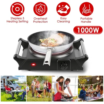 Fatzio 1000w Electric Single Burner Portable Heating Hot Plate Stove Countertop Rv Hotplate With 5 Temperat In Black