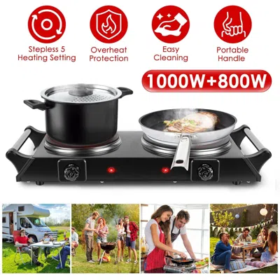 Fatzio 1800w Electric Double Burner Portable Heating Hot Plate Stove Countertop Rv Hotplate With 5 Temperat In Black
