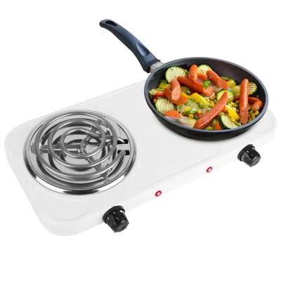Fatzio 2000w Electric Double Burner Portable Coil Heating Hot Plate Stove Countertop Rv Hotplate With Non S In White