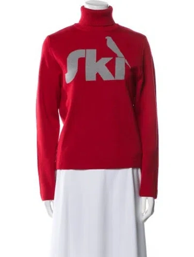 Pre-owned Faulkes Furs Virgin Wool Graphic Print Sweater In Red