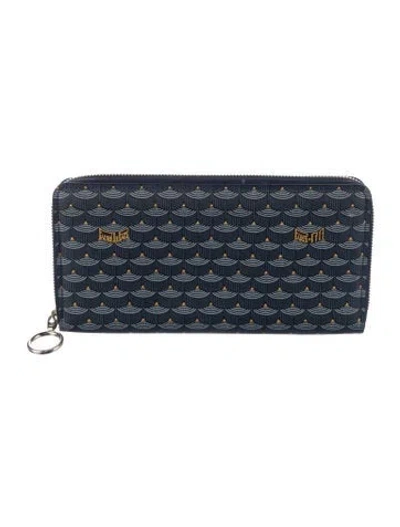 Pre-owned Fauré Le Page 12-card Zippered Wallet Leather Continental Wallet In Blue