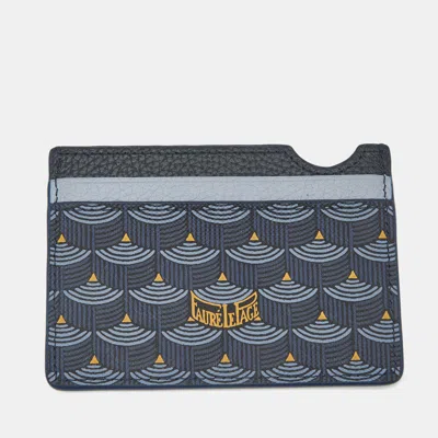 Pre-owned Fauré Le Page 4cc Blue Coated Canvas And Leather Card Holder