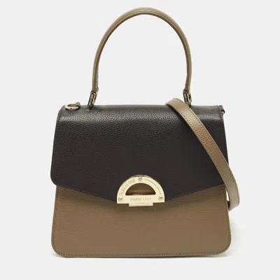 Pre-owned Fauré Le Page Beige/choco Brown Leather Parade Top Handle Bag