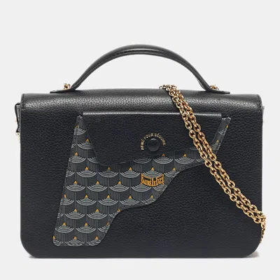Pre-owned Fauré Le Page Black Coated Canvas And Leather Calibre 21 Top Handle Bag