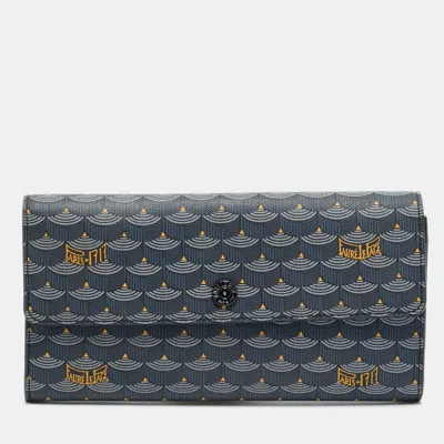 Fauré Le Page Blue/black Coated Canvas Continental Flap Wallet In Multi