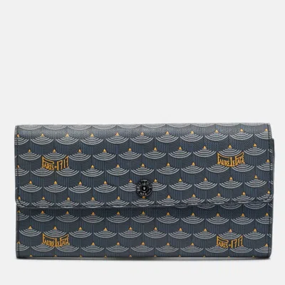 Fauré Le Page Blue/black Coated Canvas Continental Flap Wallet