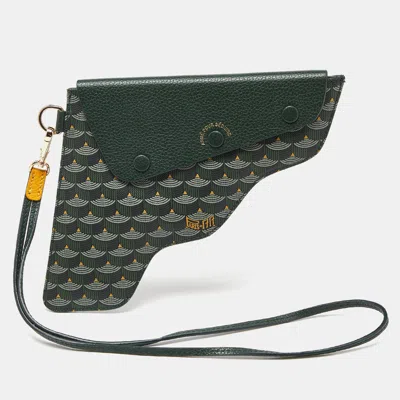 Fauré Le Page Coated Canvas And Leather Caliber 18 Wristlet Pouch In Green