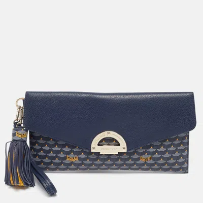 Fauré Le Page Coated Canvas And Leather Parade Clutch In Blue