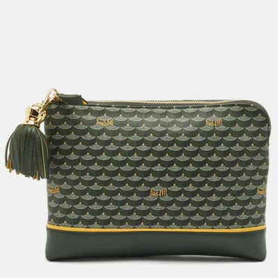 Pre-owned Fauré Le Page Green Coated Canvas And Leather Etendard Zip Pouch