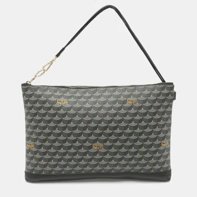 Pre-owned Fauré Le Page Gris Acier Scale Coated Canvas And Leather Wristlet In Grey