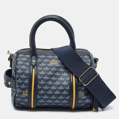 Pre-owned Fauré Le Page Navy Blue Dream 19 Coated Canvas And Leather Satchel