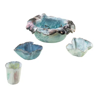 Pre-owned Fausto Melotti 20th Century,  Set Of Four Ceramic Bowls In Gray