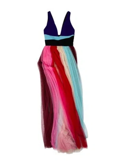 Pre-owned Fausto Puglisi Colorblock Pattern Long Dress W/ Tags In Multi