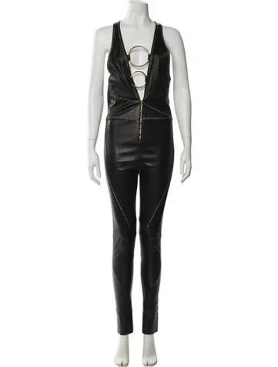 Pre-owned Fausto Puglisi Leather Halterneck Jumpsuit In Black