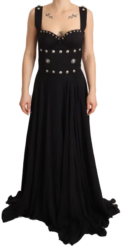 Pre-owned Fausto Puglisi Silk Black Studded Sleeveless A-line Max Women's Dress ()