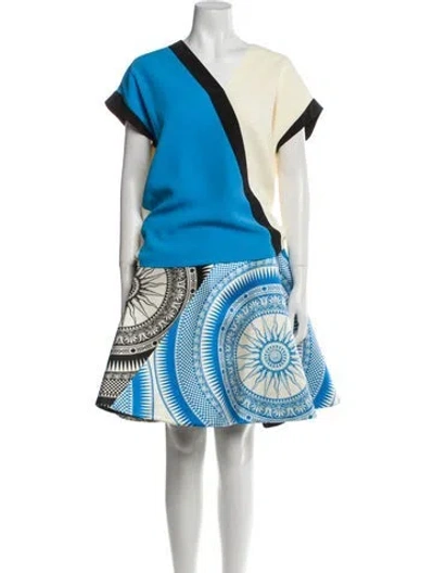 Pre-owned Fausto Puglisi Silk Printed Skirt Set W/ Tags In Blue