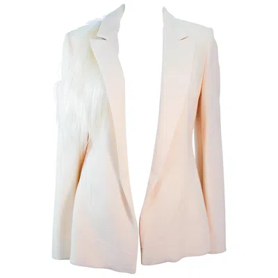 Pre-owned Fausto Puglisi Vintage Silk Cream And White Goat Hair Blazer Size 46 Large