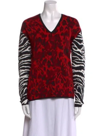 Pre-owned Fausto Puglisi Virgin Wool Animal Print Sweater In Red