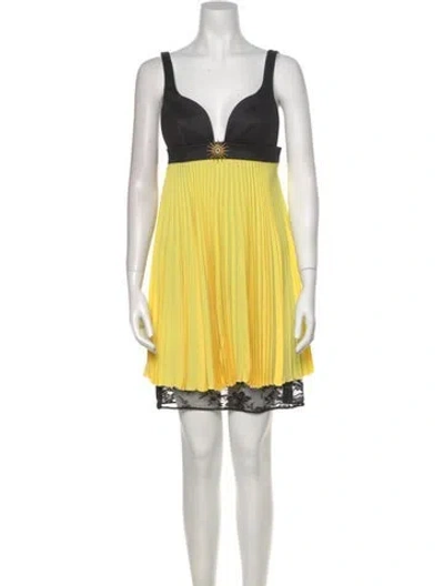 Pre-owned Fausto Puglisi V-neck Mini Dress In Yellow