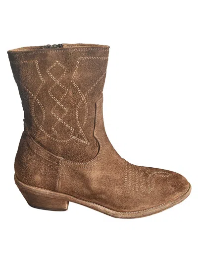 Fauzian Jeunesse Classic Western Ankle Boots With Intricate Stitching In Brown