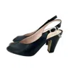 Fauzian Jeunesse Leather Peep Toe Slingback Pumps In Black In Black