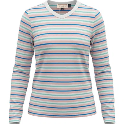 Faves Long Sleeve Ribbed V-neck Tee In Multi