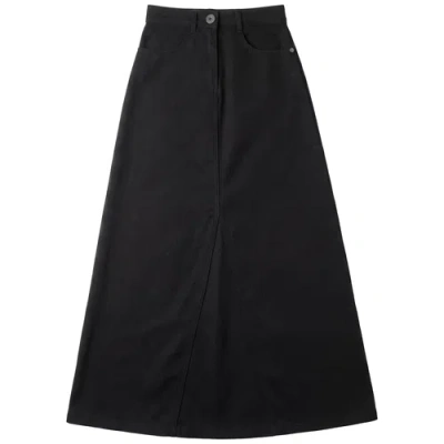 Faves Mineral Wash Godet Panel Front Zip Maxi Skirt In Black