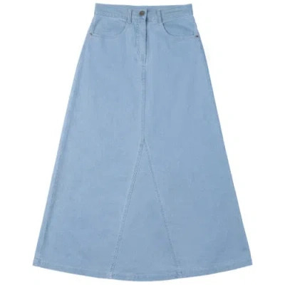 Faves Mineral Wash Godet Panel Front Zip Maxi Skirt In Blue